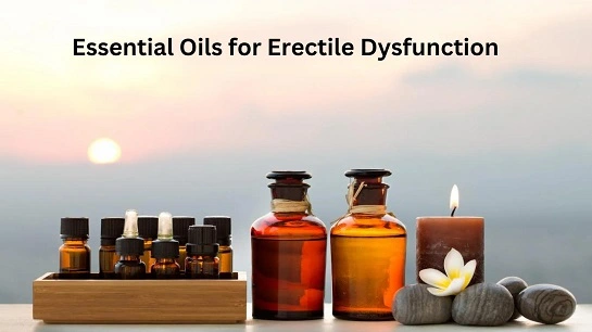 Essential oils for erectile dysfunction: A bottle of essential oils with various scents, known for their potential benefits in treating erectile dysfunction.